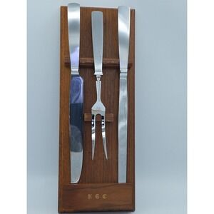 Vintage B&B Italy‎ 3pc. Carving Set With Wood Holder